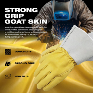 Gants de soudeur en cuir de chèvre jaune durable, en croûte de cuir de vache, avec manchette de sécurité, anti-vibration, flexibles, résistants à la chaleur, 7 oz - Product Image 6