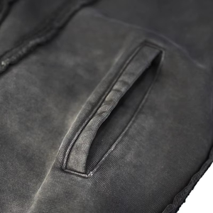 Sweat à capuche zippé pour homme, effet vieilli, délavé, patchwork déstructuré, en molleton bouclette épais, OEM - Product Image 3