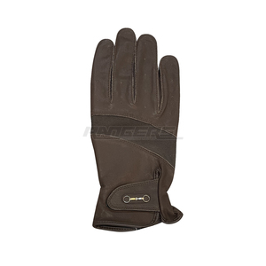 Gants d'équitation de dressage en cuir marron antidérapants avec panneaux en maille respirante, doigts perforés, logo mors de cheval, fermeture, été, unisexe - Product Image 2