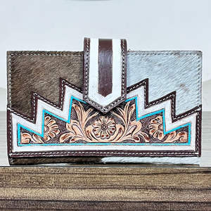 Nueva Llegada, Cartera de Cuero Genuino para Mujer, Diseño Floral con Pelo de Vaca, Monedero, Tarjetero - Product Image 4