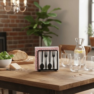 Moderno Porta Servilletas de Metal Negro con Silueta de Cuchara y Tenedor Cruzados, Soporte para Papel de Cocina, Organizador para Mesa de Comedor - Product Image 3