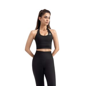 <b>Black</b> Women's Athletic Racer Back Bra Sleeveless Crop <b>Top</b> Fitted Workout Activewear For Gym Yoga Running Training And Sports - Product Image 1