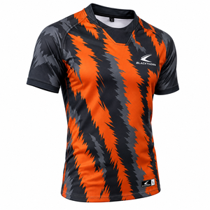 Camiseta de Fútbol Sublimada de Manga Corta para Hombre Blackthorn, Jersey de Rugby con Cuello en V Geométrico Rojo y Negro, Ajustado, para Todas las Temporadas - Product Image 4