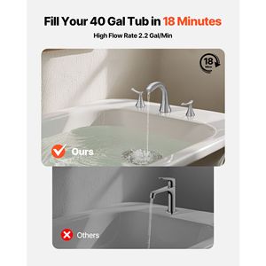 Rubinetto per vasca da bagno a 3 fori con cascata e collo d'oca, set rubinetteria per vasca con 2 maniglie, montaggio su bordo vasca - Product Image 1