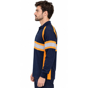 เสื้อโปโลแขนยาวสีน้ำเงินกรมท่าสำหรับผู้ชาย สะท้อนแสง มองเห็นได้ชัดเจน พร้อมแถบสีส้มและสีเงิน - Product Image 4