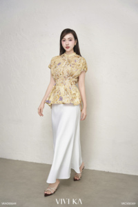 Blusa de Chifón con Estampado Floral para Mujer, Cuello Mandarín, Manga Corta, Peplum, Estilo Chino, Corte Regular, Primavera-Verano, VENUS - Product Image 2