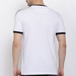 T-shirt blanc à manches courtes pour homme, col rond, bordure contrastée, coupe classique, coton, jersey tricoté, couleur unie, t-shirt décontracté - Product Image 3