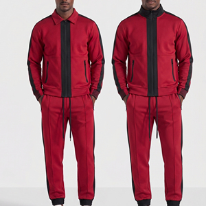 Men's Red Track Suit Full Zip Sweatshirt Joggers Set Stand Collar Style Turn-down Collar <b>Jacket</b> Trouser Set Street Tracksuit Men - Product Image 1