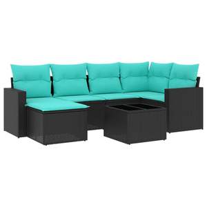 Juego de sofás de patio de ratán sintético negro de 7 piezas con cojines, elegantes muebles de exterior - Product Image 2