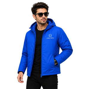Custom Men's Solid Royal Blue Hooded Puffer <b>Jacket</b> <b>Waterproof</b> Windproof Winter Insulated Outdoor Thermal Coat Full Zip <b>Parka</b> OEM - Product Image 1