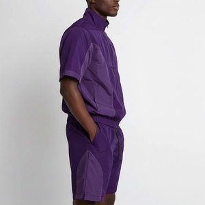 Conjunto Deportivo de Manga Corta para Hombre, Color Morado, Secado Rápido, Cierre de Cremallera, Corte Regular, Color Sólido, para Todas las Temporadas, Ropa Casual - Product Image 4