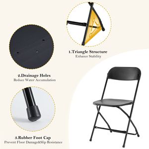 Set di 4 sedie pieghevoli in plastica, capacità 330 libbre, leggere, per interni/esterni, nere - Product Image 4
