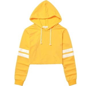 เสื้อฮู้ดครอปผู้หญิง Perfashion สีเหลืองล้วน แขนยาว ผ้าถัก คอตตอน สำหรับใส่ลำลองในฤดูใบไม้ร่วง - Product Image 1