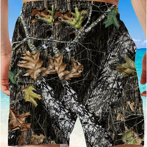 Pantalones Cortos Casuales de Poliéster con Camuflaje de Hojas de Árbol, de Secado Rápido, Cortavientos, con Cintura Acanalada en Contraste, Holgados, con Cordón Ajustable, Transpirables, para Verano y Estilo Urbano - Product Image 3