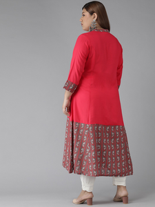 Kurti Anarkali de Rayón Rosa con Estampado Floral y Borde Floral para Mujer, Talla Grande, con Cuello Mandarín y Mangas Elegantes - Product Image 4