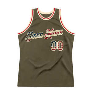 Maillot de basket vintage vert olive personnalisé, imprimé drapeau américain étoiles et rayures, style tactique, séchage rapide, en maille, pour l'entraînement - Product Image 5