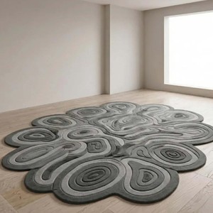 Modern Hand Tufted Rug Minimalist Luxury Grey Wool Area Rug Abstract Soft Plush Carpet Living Room Decorative <b>Floor</b> Designer Rug - Product Image 4