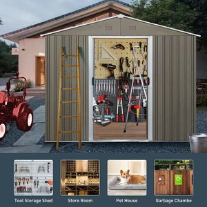 8ft X 6ft <b>Grey</b> Outdoor Metal <b>Storage</b> Shed with Window W540S00016 - Product Image 3