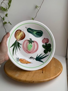 Hand Painted Ceramic <b>Pasta</b> Bowl with Artistic Vegetable Motif Wide Serving Design for Rustic Dining Presentation - Product Image 3