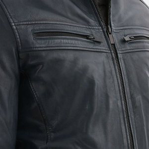 Premium Genuine Leather Windproof <b>Waterproof</b> <b>Jackets</b> In <b>Cheap</b> Price Stand Collar Zipper Closure Solid Color <b>Men</b> Leather <b>Jackets</b> - Product Image 3