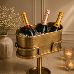 Cubo de champán nórdico cónico de latón, enfriador de vino de doble pared hecho a mano, enfriador de bebidas moderno, decoración de bar de lujo - Product Image 6