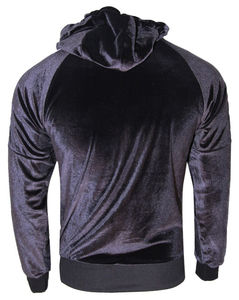 Ensemble de survêtement en velours épais pour homme, deux pièces, avec capuche courte ornée de strass, idéal pour l'automne et l'hiver, motif uni - Product Image 2