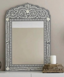 Espejo de Pared Moderno Hecho a Mano con Incrustaciones de Hueso, Ecológico, Diseño Floral en Blanco y Negro, para Interiores del Hogar y Baño, Grosor Personalizable - Product Image 6