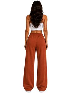 Manufacturer Customized Womens Rust Orange <b>Wide</b> <b>Leg</b> Sweatpants High Waist Loose Fit <b>Lounge</b> Jogger <b>Pants</b> Casual Daily Wear Style - Product Image 2
