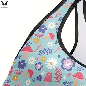 Women's Plus Floral Leaf Print Contrast Trim Racer Back High <b>Stretch</b> Fitness Yoga Running <b>Bra</b>, Breathable Solid Sports <b>Bras</b> - Product Image 5