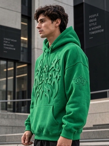 Sudadera con Capucha Verde para Hombre ONEAPEX, Sudadera Holgada con Estampado en Relieve, Estilo Urbano, Algodón Grueso, Informal - Product Image 5