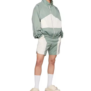 Men Polyester Nylon Windbreaker Short Tracksuit Zipper Jackets and Shorts Two Piece Set OEM <b>Wind</b> <b>Breaker</b> Sets Windproof - Product Image 1
