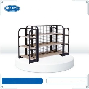 One Tech Wooden Supermarket Gondola Shelving Rack Light Duty Rectangular Grid <b>Shelf</b> Polished Freestanding - Product Image 1