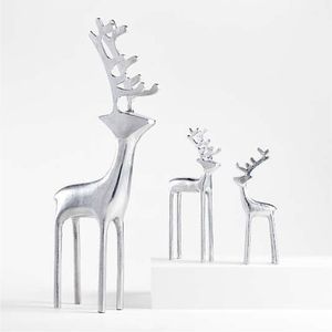 Ensemble de figurines de rennes modernes en aluminium moulé argenté, sculpture de cerf minimaliste pour table, décoration de Noël de luxe en métal pour la maison - Product Image 1
