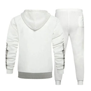 <b>Men's</b> <b>White</b> Hooded Zip-Up Tracksuit <b>Jacket</b> Gray Color Blocking Full Sleeve Casual Wear Winter Style Comfortable 100% Cotton - Product Image 6