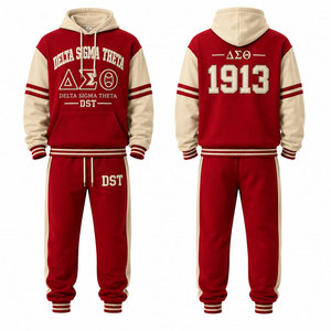 เดลต้า ซิกมา ทีต้า 1913 ชุดวอร์มมีฮู้ด สีแดง ผ้าฝ้าย ชุดลำลองแบบเต็มตัว พิมพ์ลายโลโก้ช้างด้านหน้าและด้านหลัง - Product Image 4