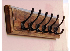 Étagères de rangement en acacia à 3 niveaux Supports en bois naturel Supports muraux métalliques Supports de rangement Style moderne Art mural sculpté - Product Image 5