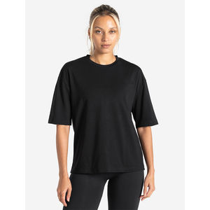 T-shirt décontracté oversize pour femme, col rond, manches courtes, 100% coton bio, avec logo personnalisé, élégant pour le yoga, la gym et les entraînements. - Product Image 4