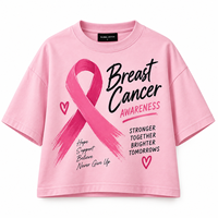 T-shirt court rose Global Stitch pour femme, col rond, manches courtes, coupe décontractée, imprimé, 100 % coton, pour la sensibilisation au cancer du sein