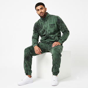 Custom OEM Green <b>Tie</b> <b>Dye</b> Men Tracksuit Acid Wash Full Zip Up Jacket and Sweatpants <b>Set</b> Fleece Casual Vintage Streetwear Joggers - Product Image 3