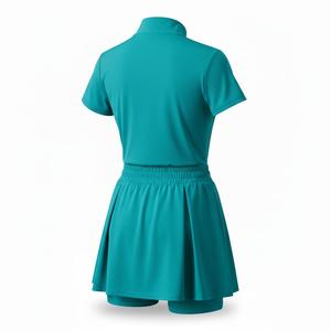 Robe de golf pour femme, couleur turquoise, avec fermeture éclair quart de tour, jupe et short intégrés, séchage rapide, couleur unie, style sportif, manches courtes - Product Image 2