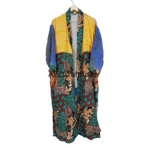 Batas de seda recicladas ultrasuaves indias para mujer, vestido de maternidad Vintage bohemio Hippie con Kimono de temporada de verano de retazos florales - Product Image 1