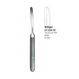 เครื่องมือถอนกระดูกปริทันต์แบบมือหมุน Williger Orthodontic Periosteal Elevator ขนาด 16 ซม. แกนแข็ง 5 มม. ด้ามจับแบบมีลาย สำหรับงานผ่าตัดทางทันตกรรม ได้รับการรับรองมาตรฐาน CE ระดับ Class II - Product Image 1