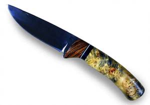 Handcrafted dark blued acid <b>etch</b> steel drop point utility <b>tool</b> with Stabilized Burl Wood Segmented Handle - Product Image 4