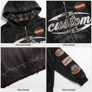Ensemble sweat à capuche et pantalon de survêtement pour homme, coupe ample, avec broderie personnalisée effet vieilli, motif graphique en strass et délavage acide - Product Image 5