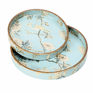 Juego de Bandejas Redondas de Madera Premium con Acabado Esmaltado, Bandeja Floral Hecha a Mano para Té, Café y Aperitivos, Decoración de Hogar de Lujo, Regalo Coleccionable - Product Image 1