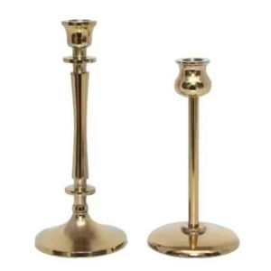 Portavelas de metal de latón dorado cepillado de tallo largo, moderno y minimalista, para decoración elegante del hogar y centros de mesa para bodas. - Product Image 5