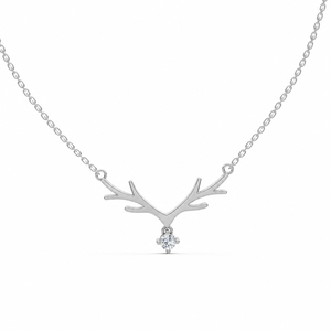 Collier pendentif en argent 925 pour femme, motif bois de cerf, avec moissanite solitaire de laboratoire taille brillant, sertie griffe, style minimaliste - Product Image 1