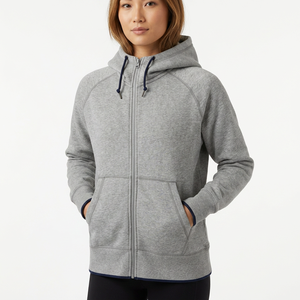 Men's Gray Full <b>Zip</b> <b>Hooded</b> Sweatshirt Raglan Sleeve Casual Solid Color French Terry Regular Fit Autumn Wear - Product Image 6