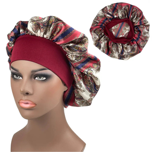 Bonnet de nuit en satin pour femme, motif géométrique et maillons de chaîne, accessoire de mode pour la maison, ajustable, toutes saisons - Product Image 3