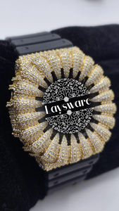 Laysware Luxury Antique Iced Out VVS Moissanite Diamond Sunburst Dial <b>Watch</b> <b>Black</b> Rubber Strap Statement Analog Timepiece - Product Image 4